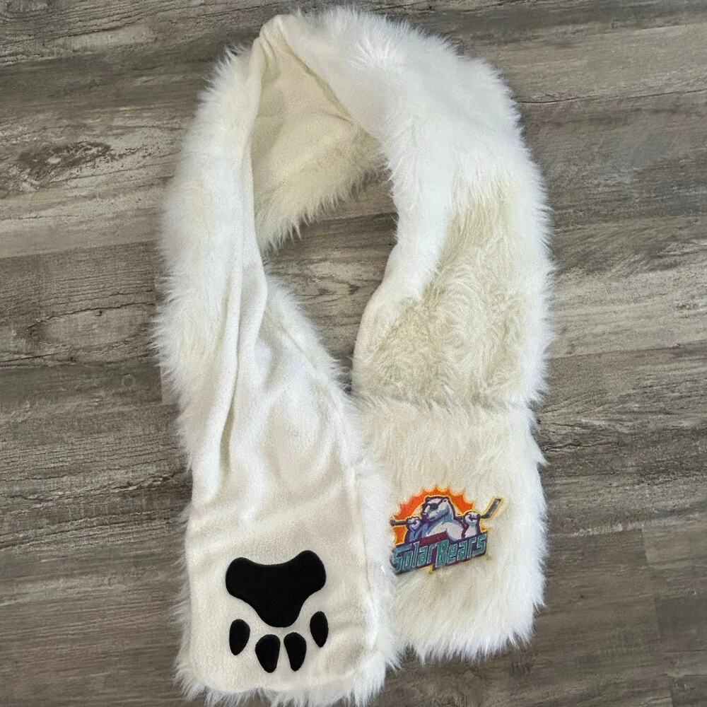Y2K Orlando Solar Bears Faux Fur Hockey Scarf Paw Mitt White ECHL Rare
